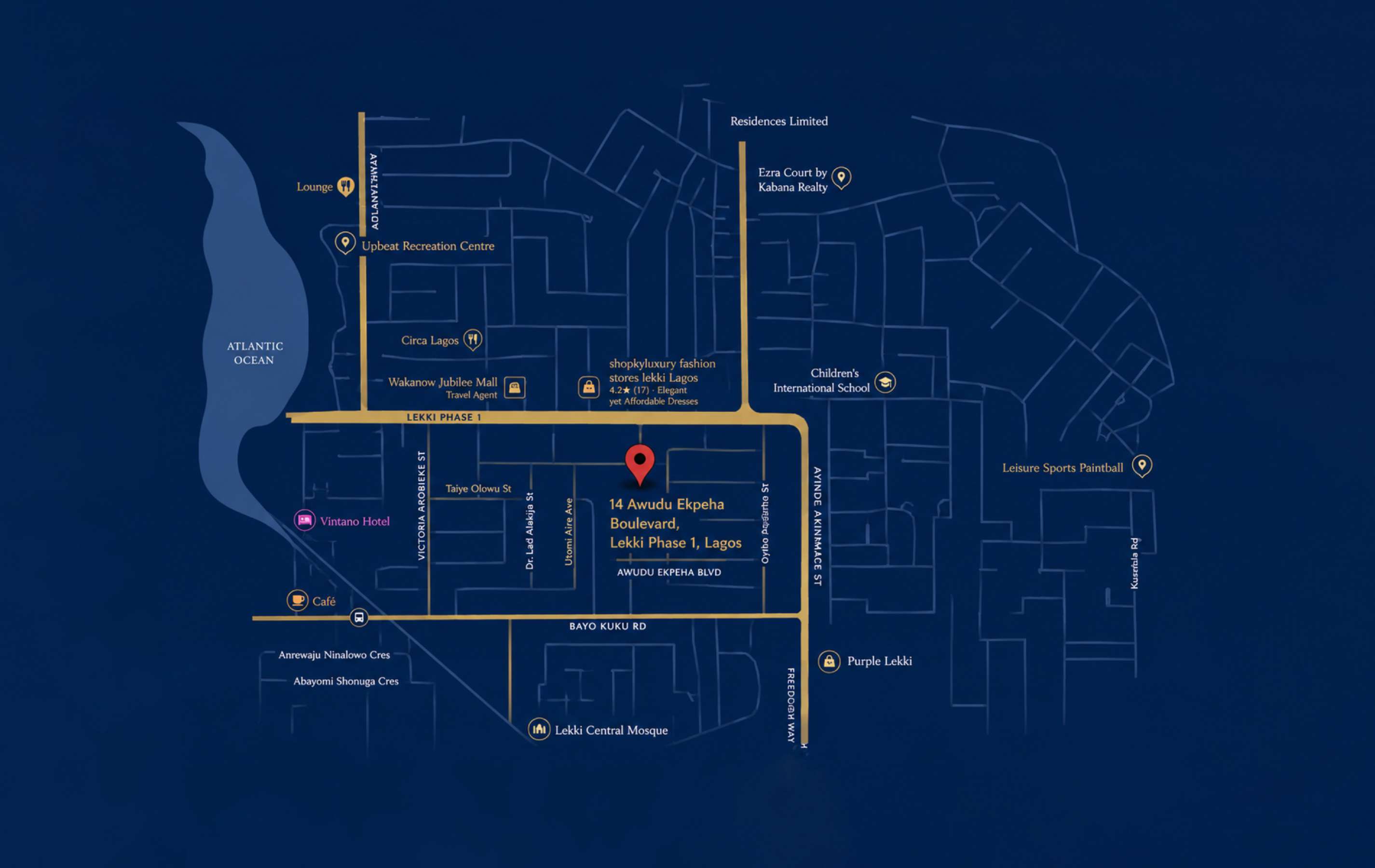 Map of Lekki Phase 1 showing the Declan Residence 2 site